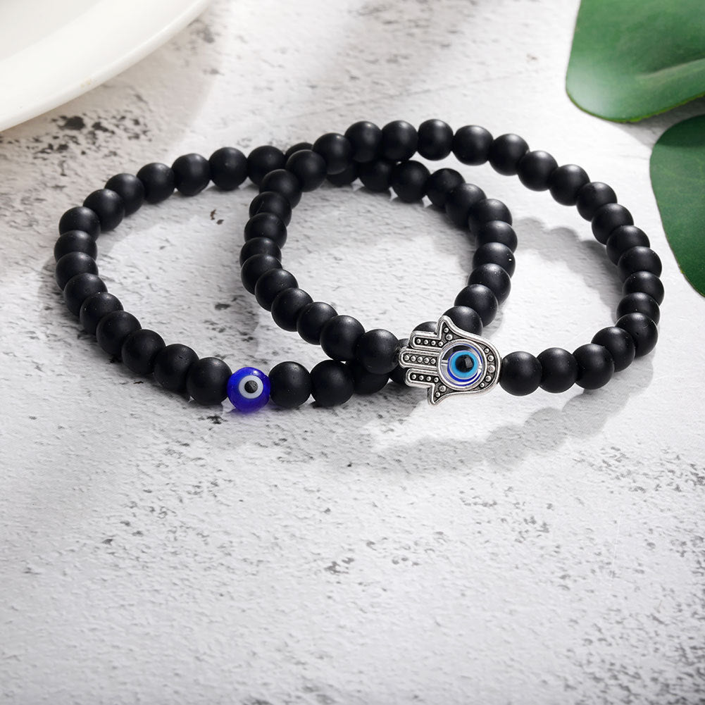 Women's Retro Simple Volcanic Rock Palm Eyes White-barked Bracelets