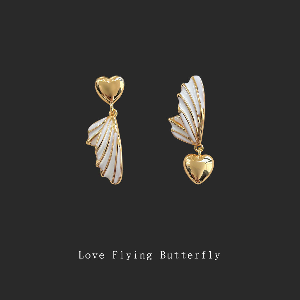 Women's Asymmetric Design Wings Heart-shaped Personalized Creative Earrings