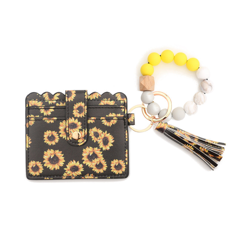 Women's Card Holder Leopard Print Tassel Wallet Leather Bracelet