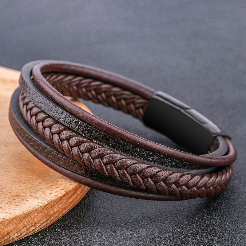 Men's Vintage Hand-woven Stainless Steel Leather Titanium Bracelets