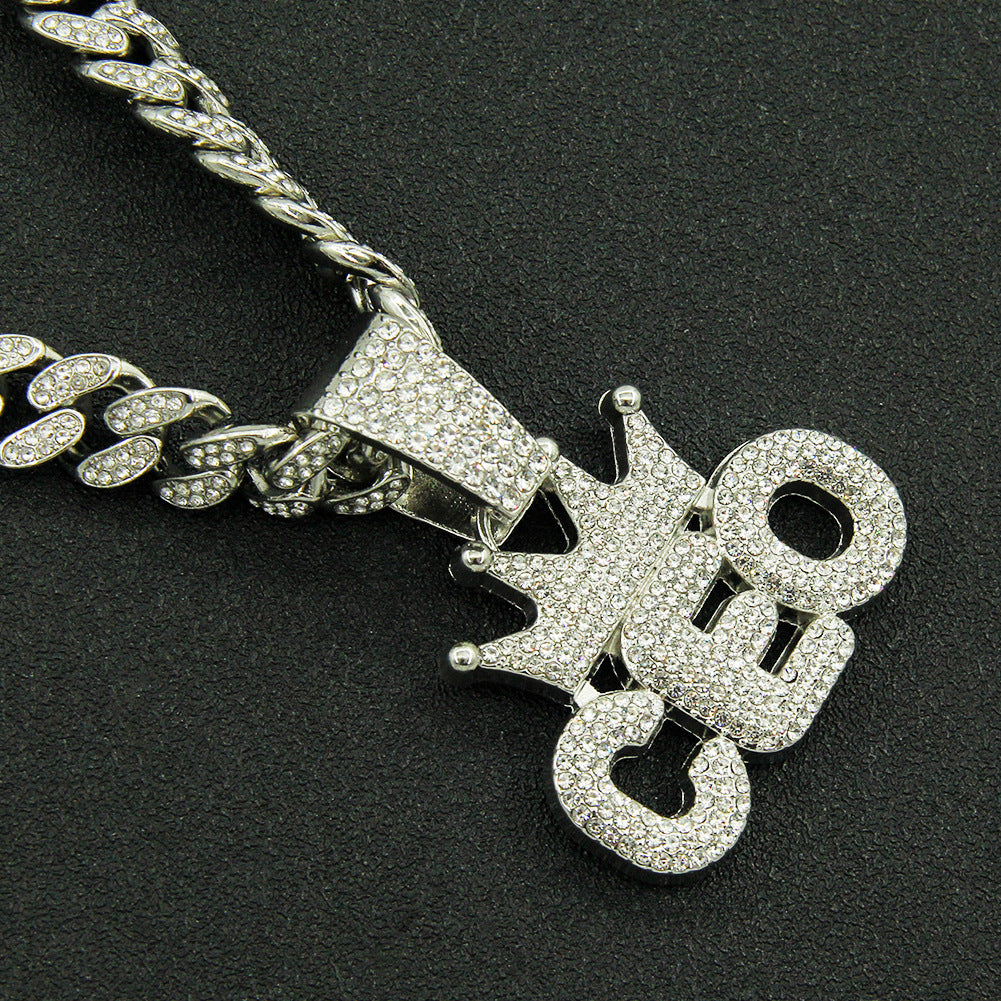 Men's Hip Hop Full Diamond Crown Letters Pendant Cuban Necklaces