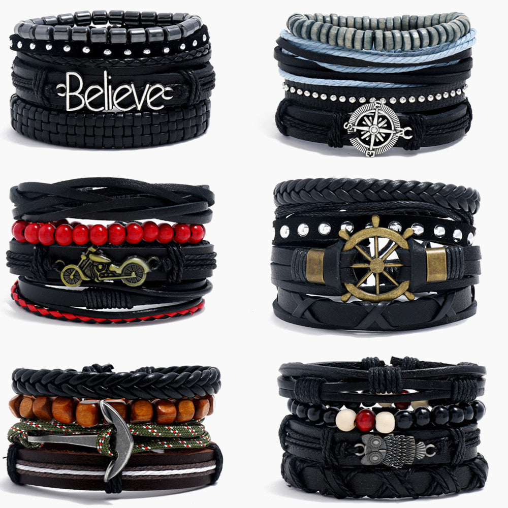 Women's & Men's & Simple Retro Set Braided Leather And Bracelets