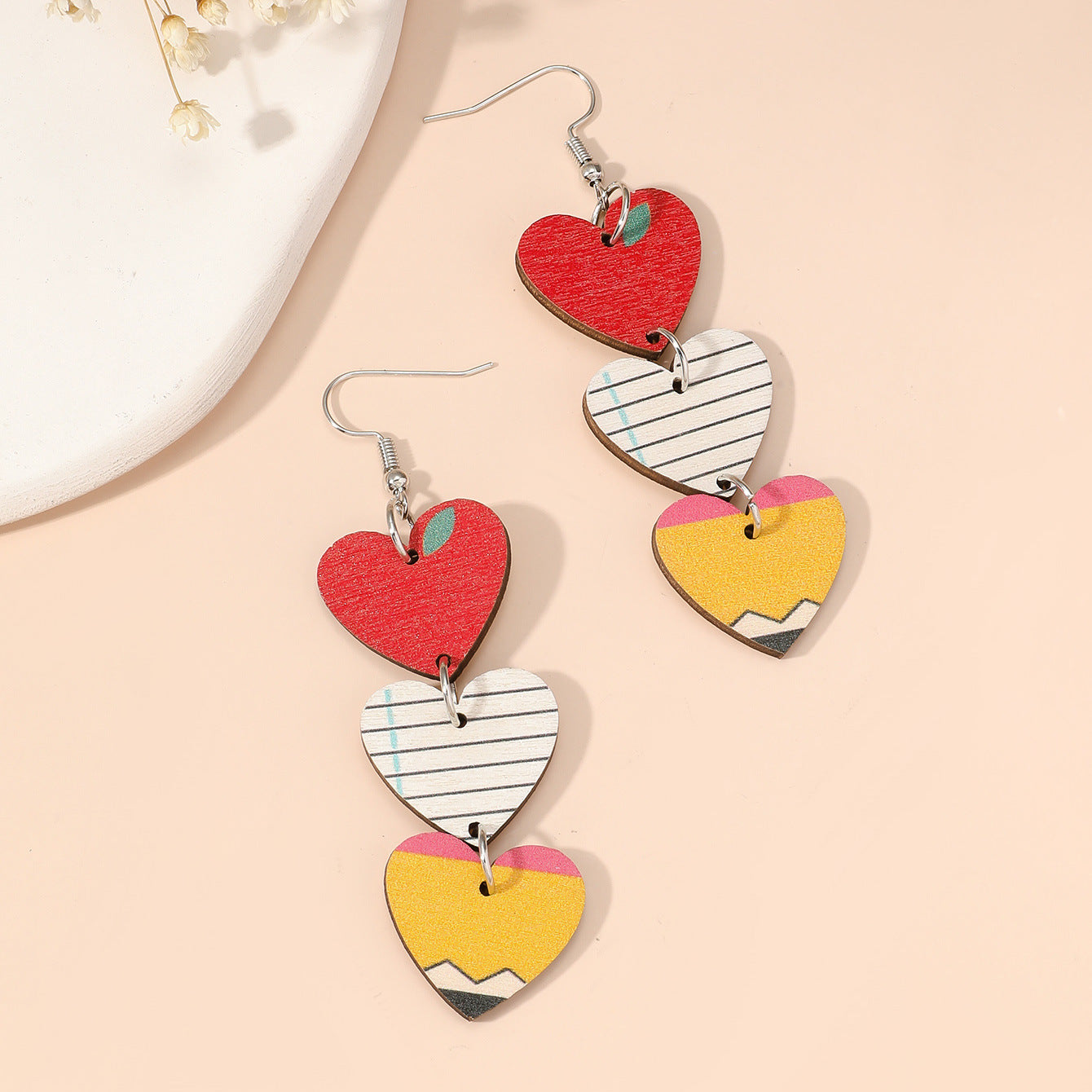 Fashion Creative Heart Notepad Pencil Printing Earrings