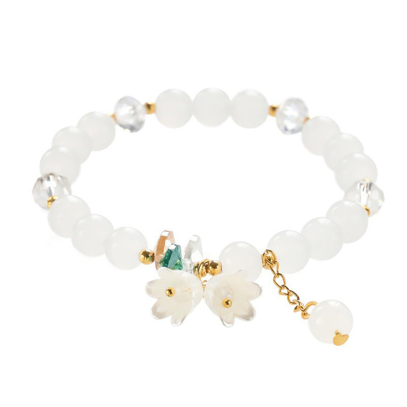 Cream Two-tone Lily White High-grade Crystal String Beads Bracelets