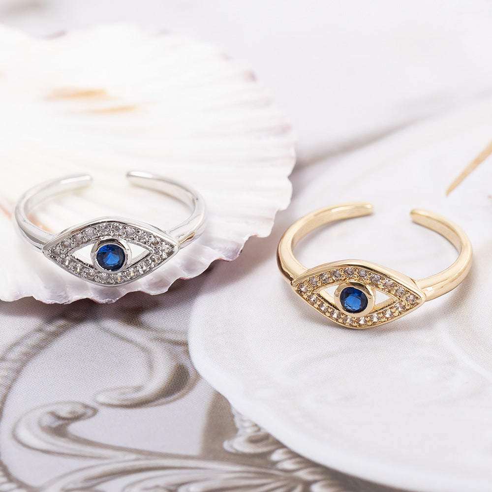 Eye Copper Simple Micro Inlaid Zircon Female Niche Rings