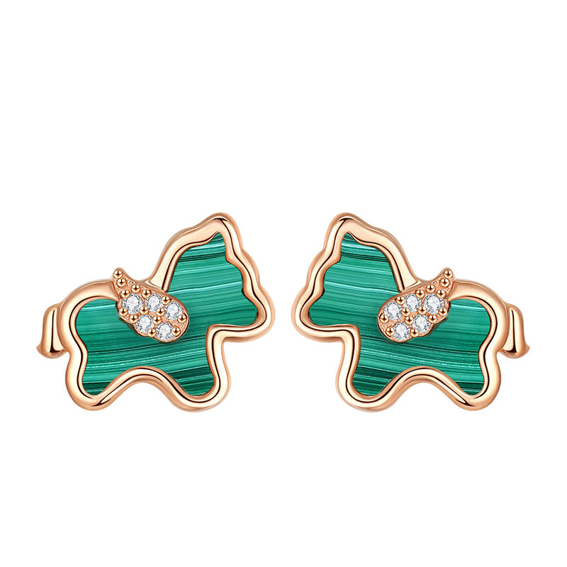 Boucles d'oreilles de niche en malachite en argent sterling fin cheval pour femme