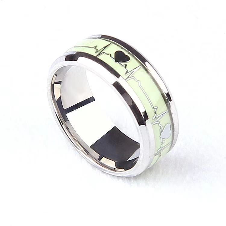 Titanium Steel Ecg Fluorescent Ornament Stainless Heartbeat Rings