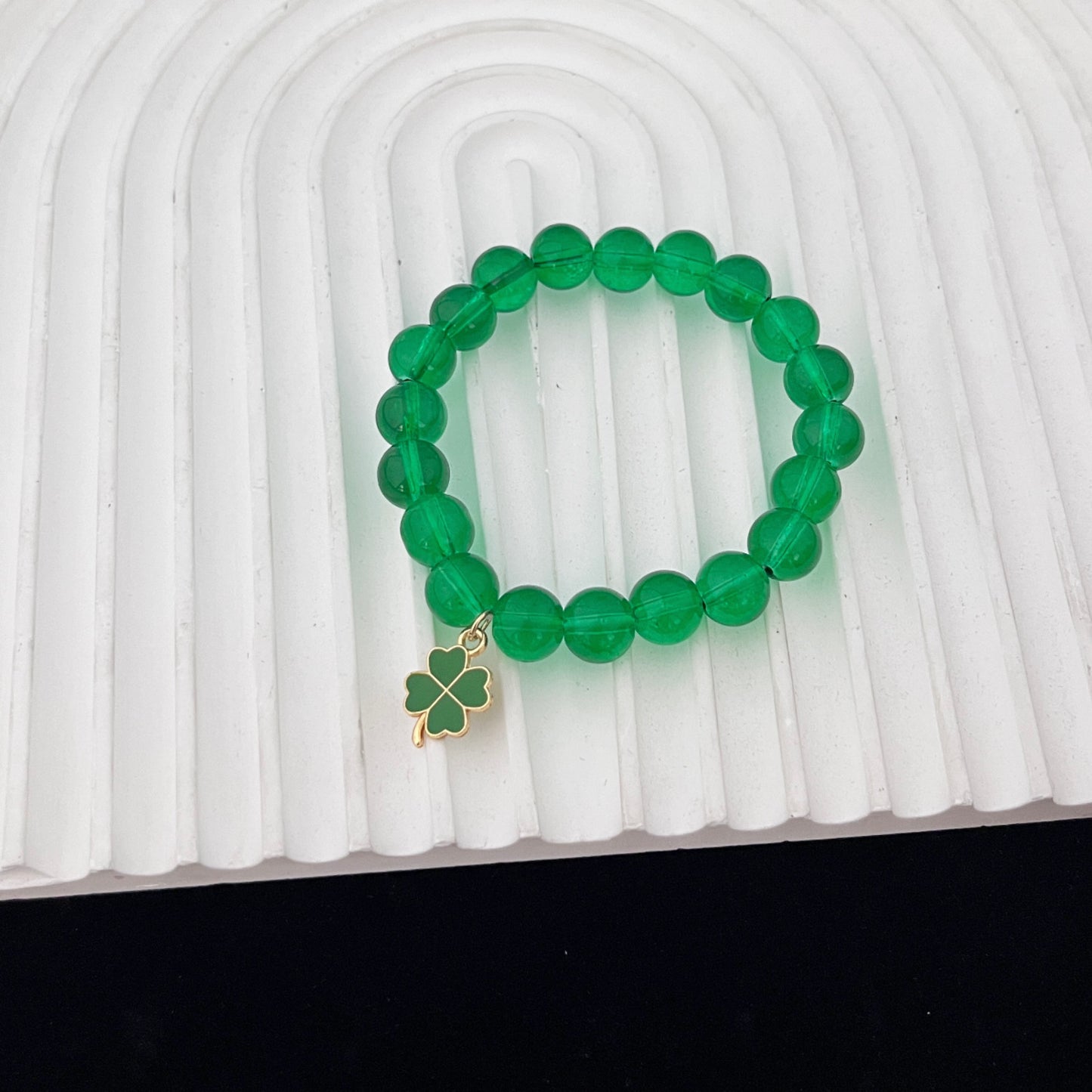 Women's Green Natural Stone Clover Heart Of Bracelets