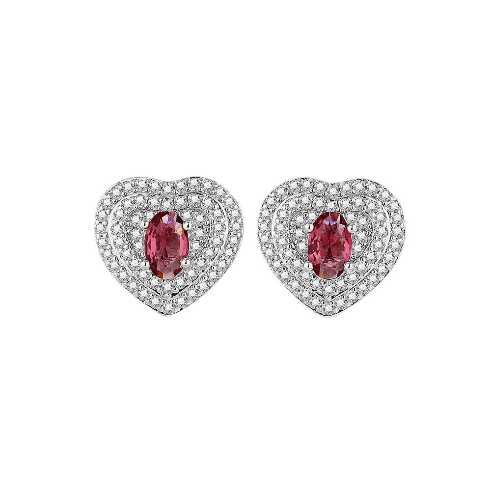 Imitation Ruby Love Sier Plated Pin Earrings