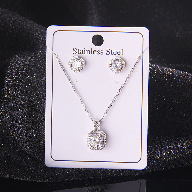 Zircon Crystal Square Diamond Full Perfume Bottle Female Jewelry Set