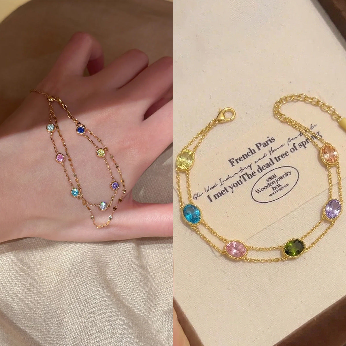Women's Rainbow Pop Niche Exquisite Versatile Yellow Gold Colored Gems Candy Bracelet