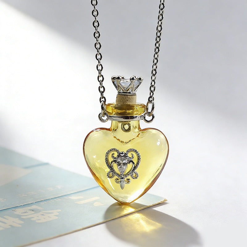 Transparent Heart-shaped Colored Glaze Perfume Essential Necklaces