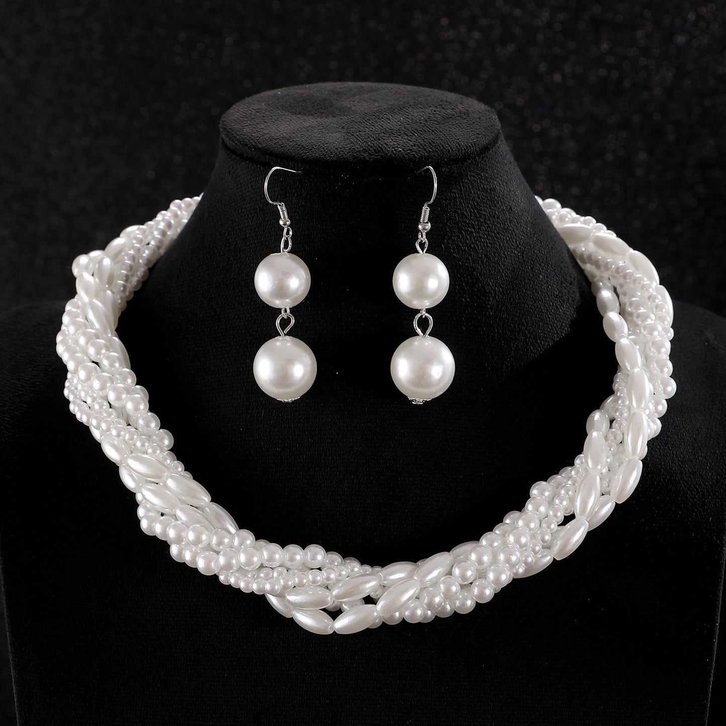 High-grade Rhinestone Ball White Pearl Female Jewelry Set