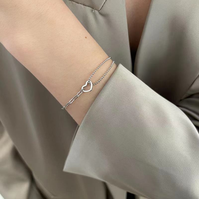 Women's Cold Style Hollow Asymmetric Heart Korean Simple Bracelet