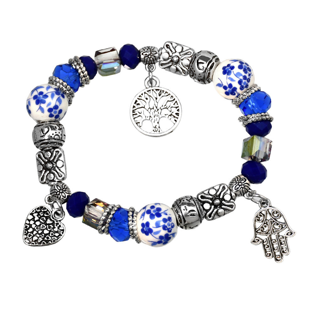 Women's Chinese Style Blue And White Porcelain Crystal Bracelets