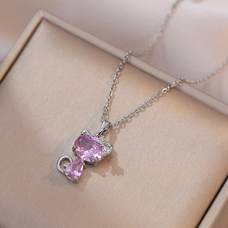 Sweet Cool Lucky Cat Zircon Special Interest Necklaces