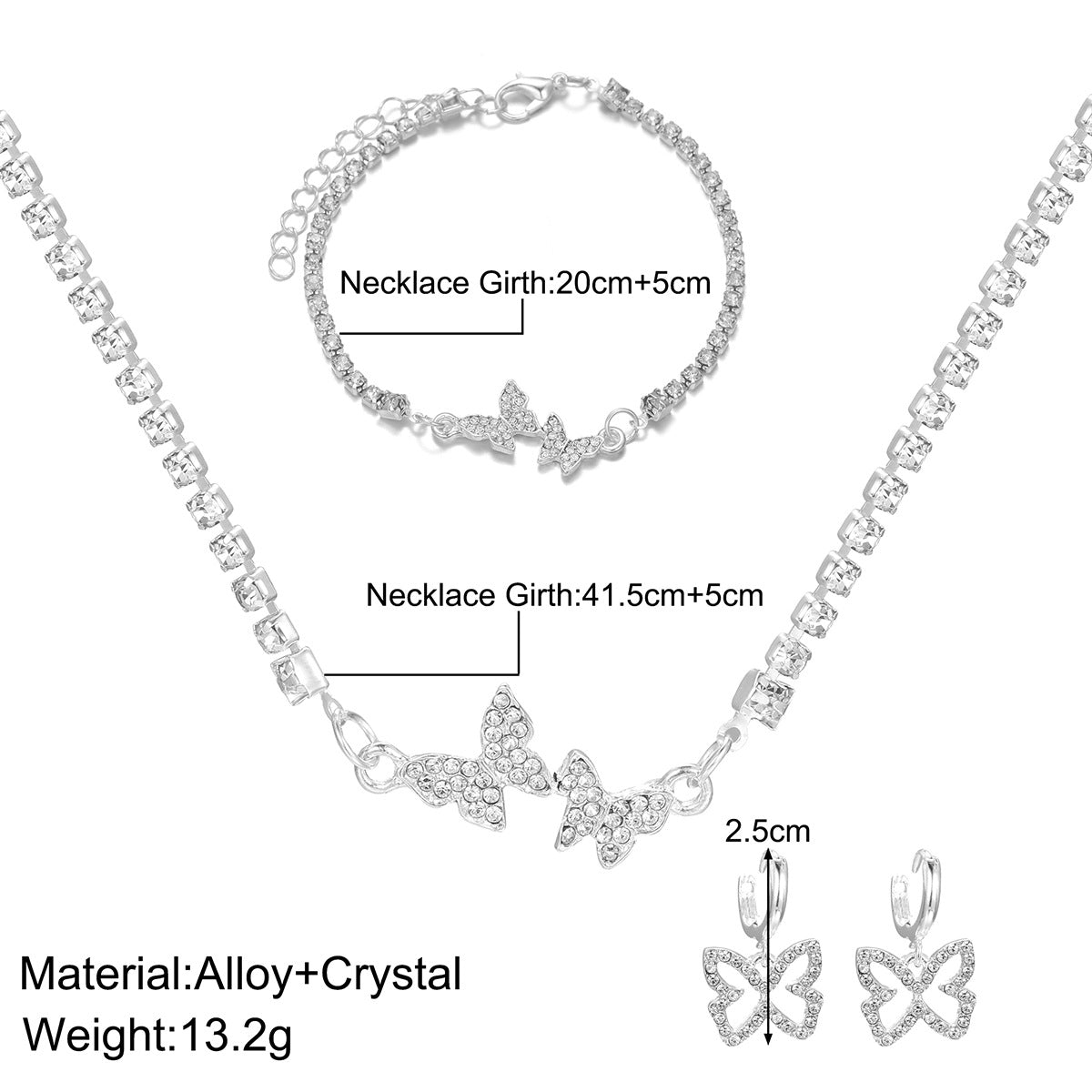 Women's Sweet Diamond Mounted Butterfly Light Luxury High-grade Bright Jewelry Set