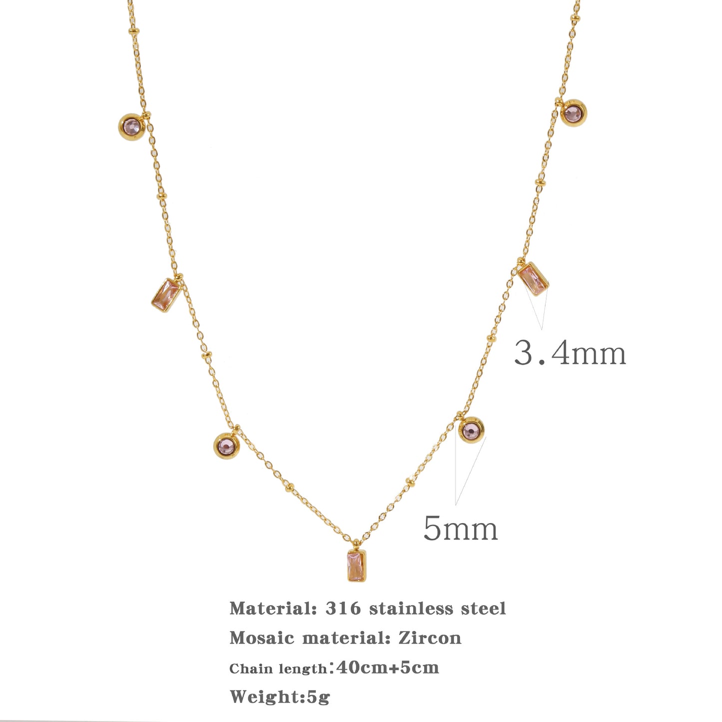 Women's Sense Niche Pink Zircon Pendant Simple Necklaces