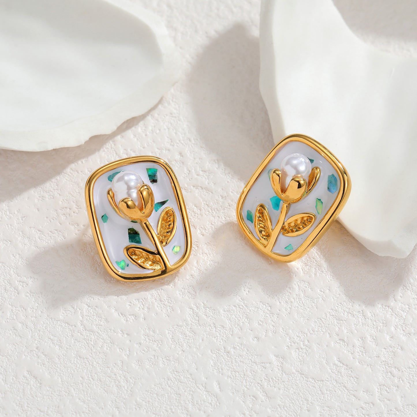 Oil Painting Style Pearl Tulip Light Luxury Jewelry Set