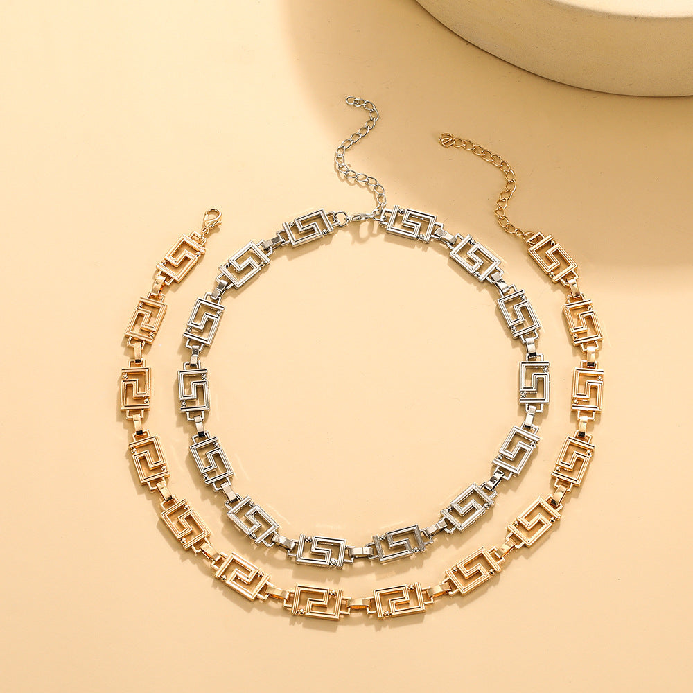 Women's & Men's & Geometric Three-dimensional Great Wall Pattern Hip Hop Necklaces