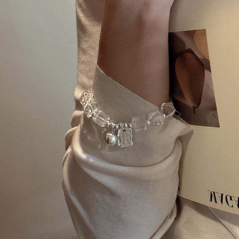 Sterling Sier Korean Style Niche Design White Crystal Fashion Elastic Bracelet