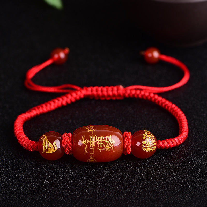 Bracelets de tigre en corde d'agate rouge thaïlandaise du zodiaque