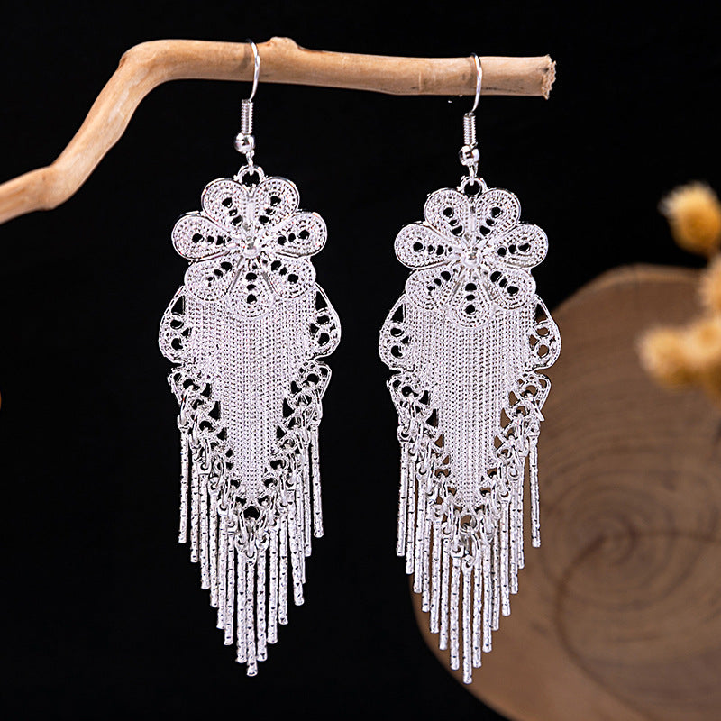 Sier Minority Ethnic Style Personalized Bohemian Flower Earrings