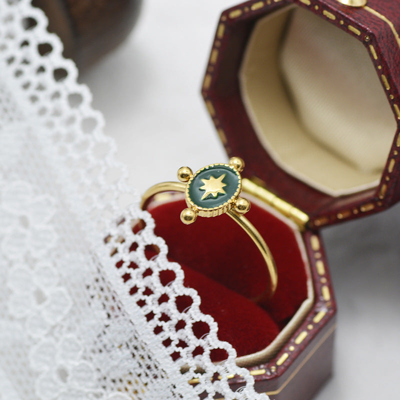 Dribble Sst French Retro Stars Oval Open Gold Rings
