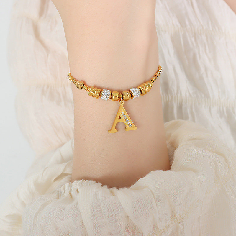 Gold English Letters Pendant Rhinestone Tassel Bracelets