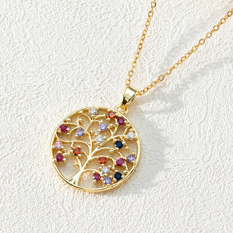 Tree Of Life Pendant Gold-plated Zircon Stainless Steel Necklaces