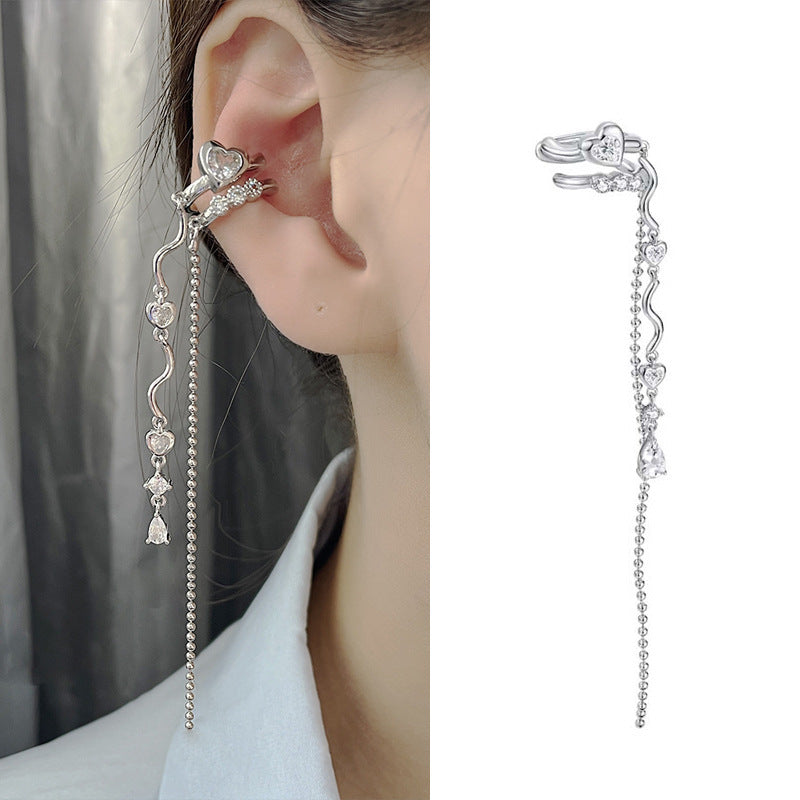 High-grade Long Earless Geometric Tile Chain Ear Clip