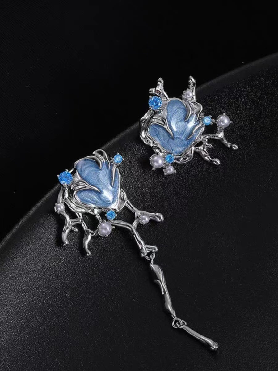 Women's Asymmetric Blue Iris Design Sense High-grade Earrings