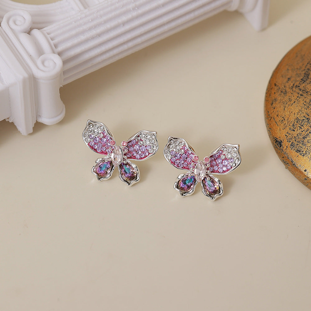 Women's Sparkling Full Rhinestone Zircon Butterfly Bow Light Luxury High Fashion Jewelry Set