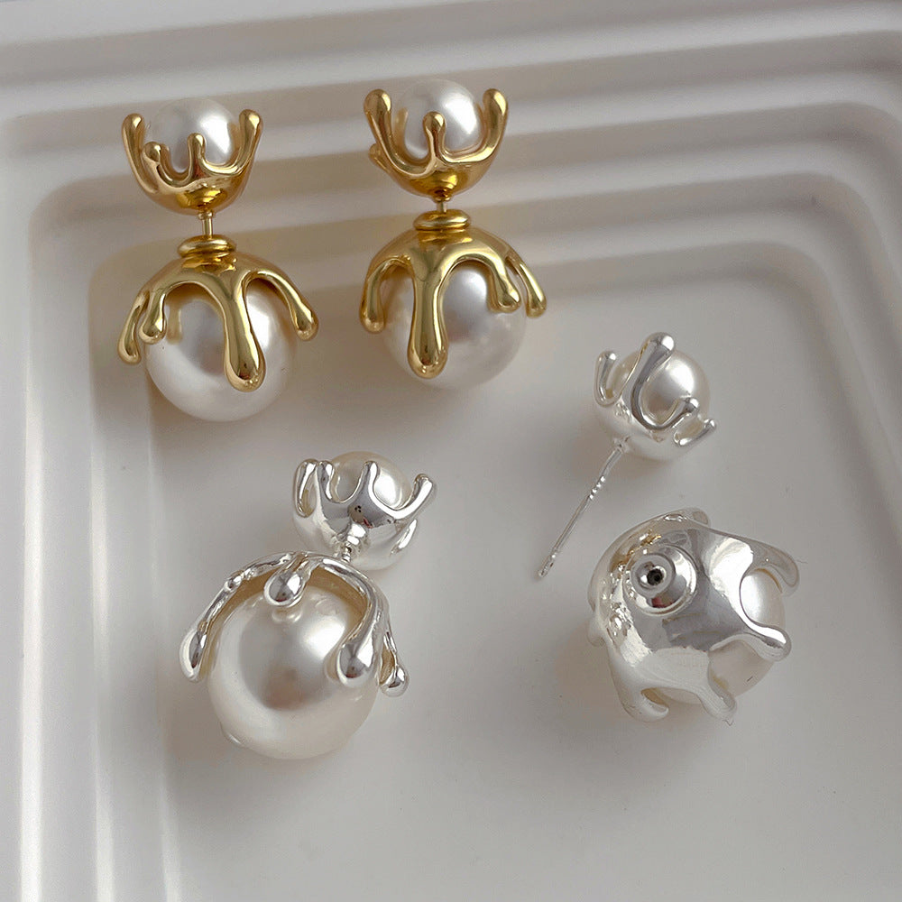 Women's Wear Shell Pearls Metal Sier Needle High-grade Light Luxury Earrings
