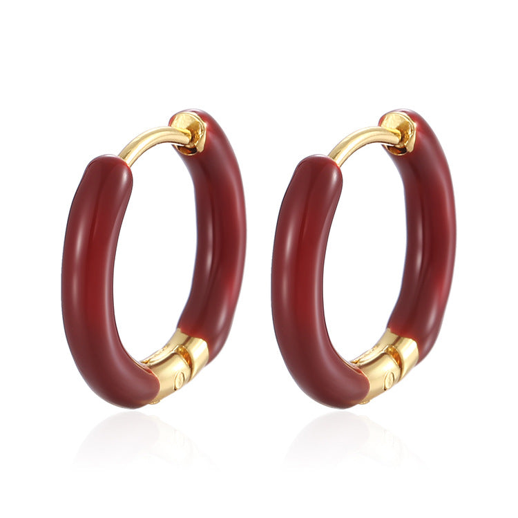 Oil Simple Circle Stainless Steel Retro Ear Buckle