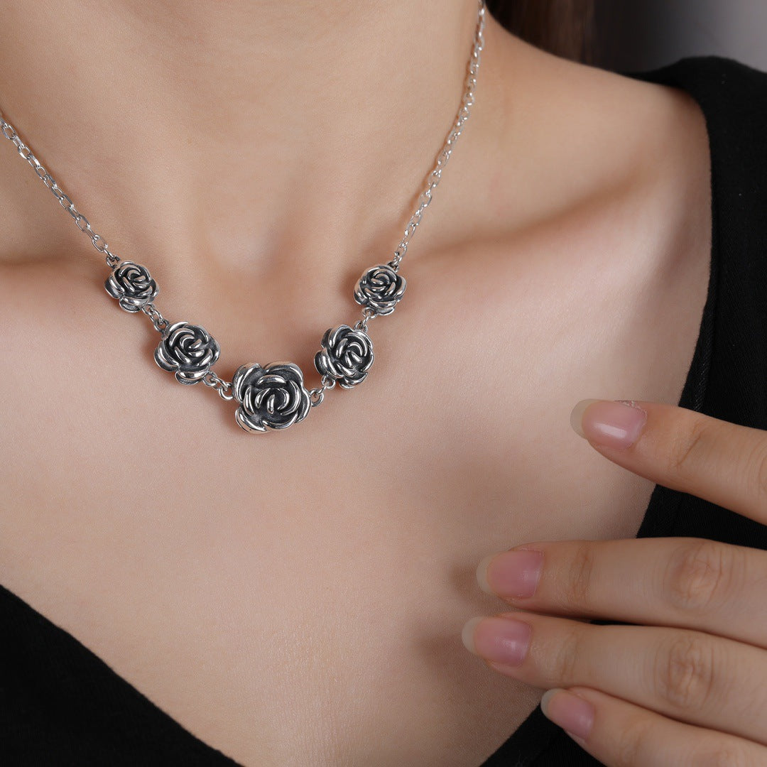 Korean Style Retro Rose Design Cold Necklaces