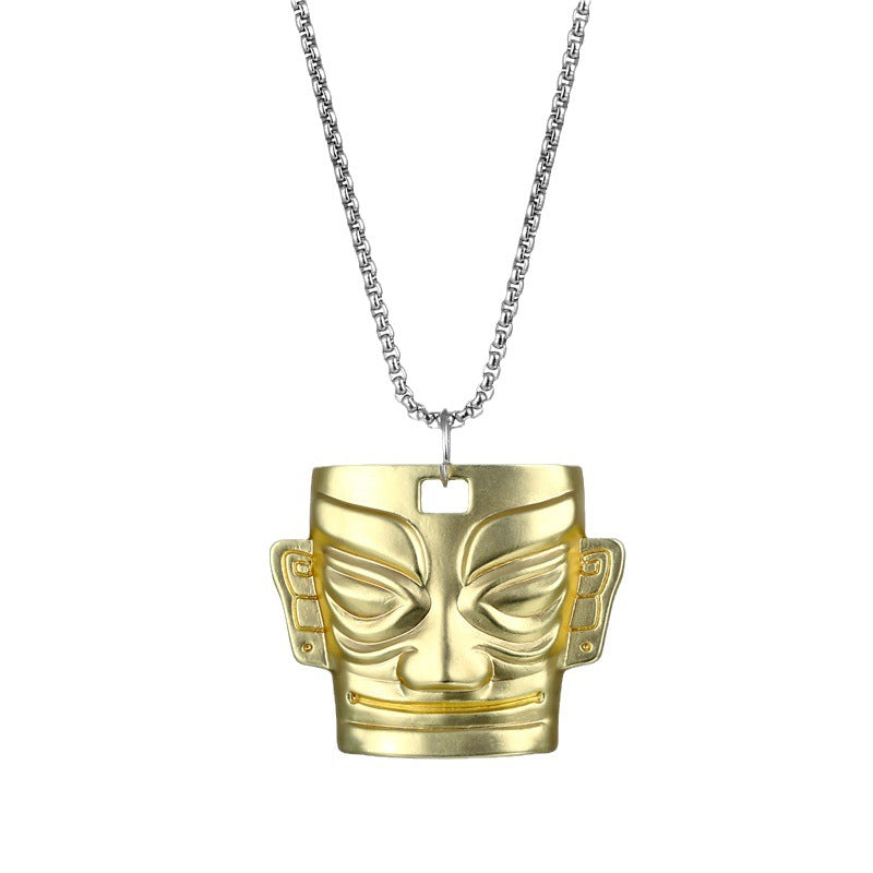 Fashion Chinese Golden Mask Retro Shensi Hip Hop Necklaces