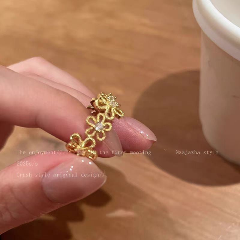 Korean Lace Zircon Flower Light Luxury High Sense Rings