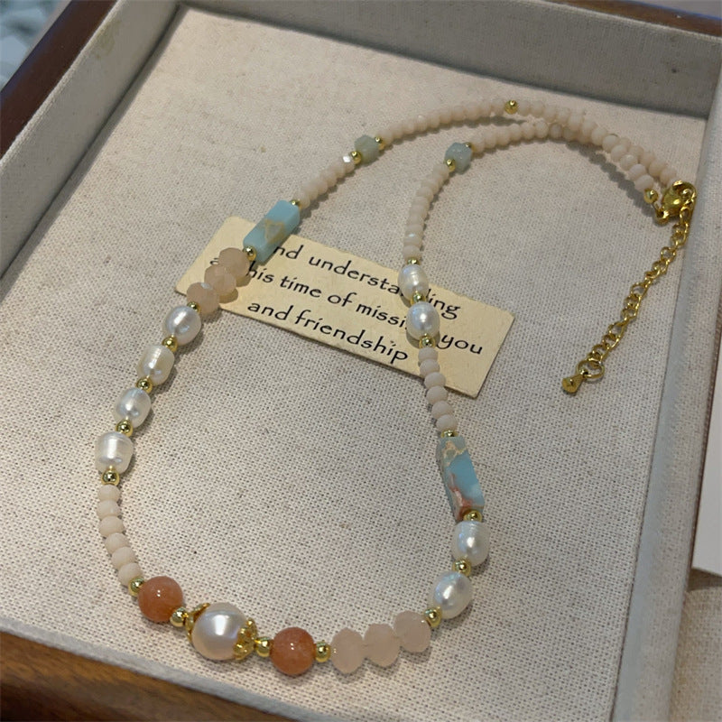 Personality Baroque Irregular Rose Stone Freshwater Pearl Female Temperament Drawable Jewelry Set
