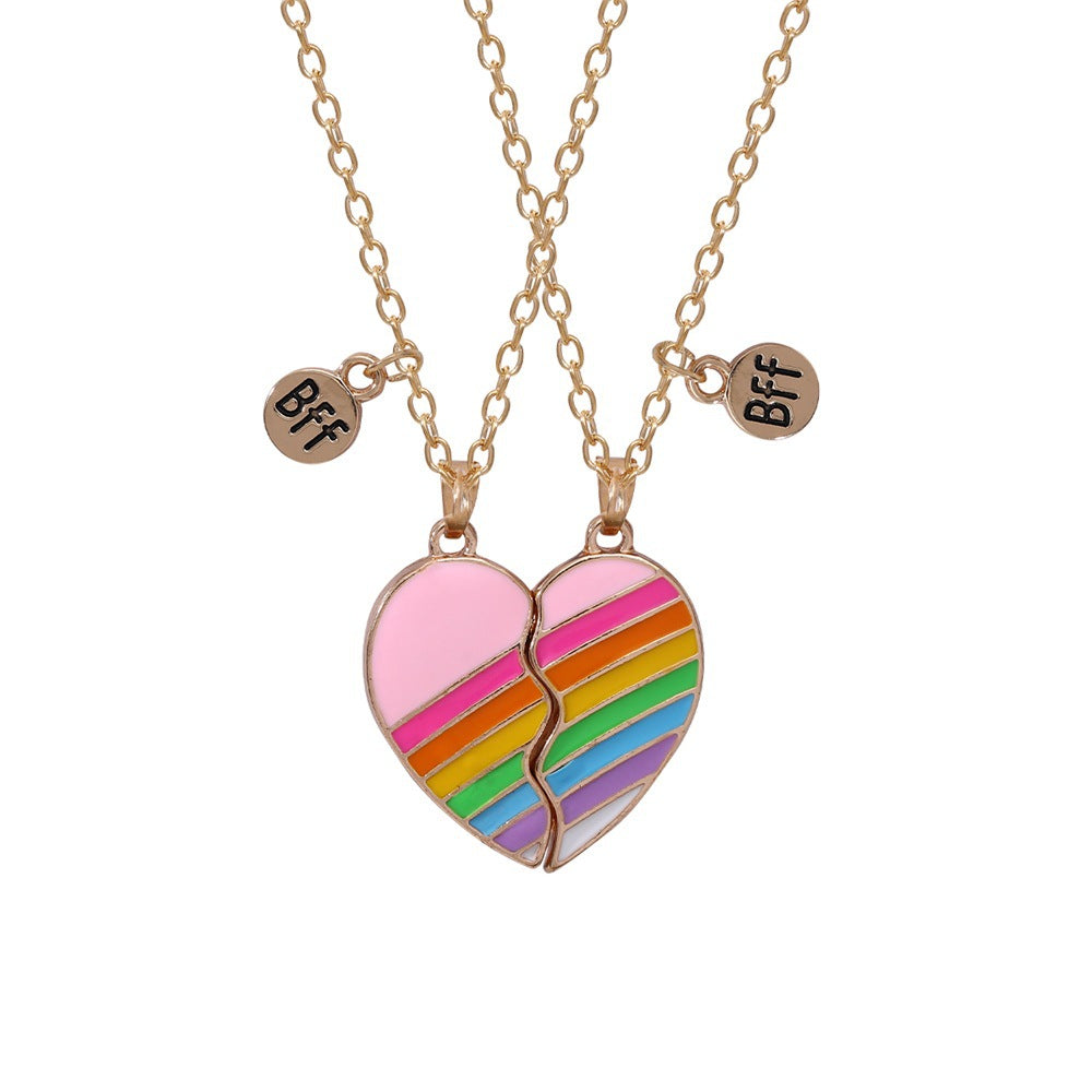 Friend Metal Dripping Colored Loving Heart Necklaces