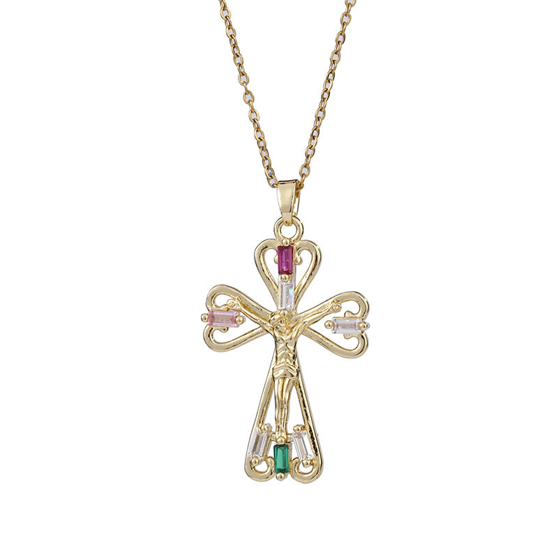 Colorful Zircon Virgin Mary Hip Hop Cross Necklaces