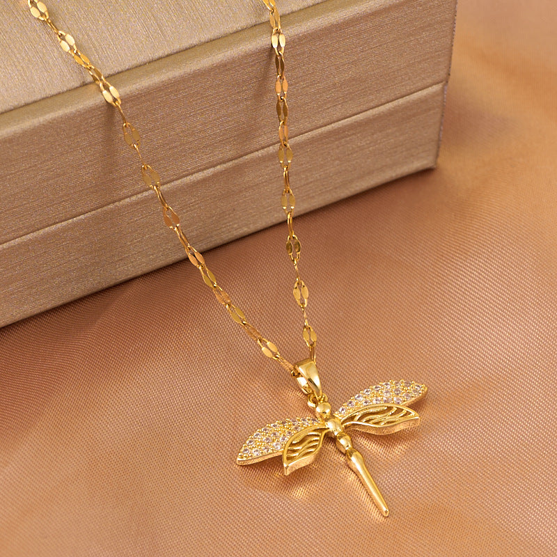 Women's Light Luxury Personality Hollow Out Dragonfly Micro Necklace