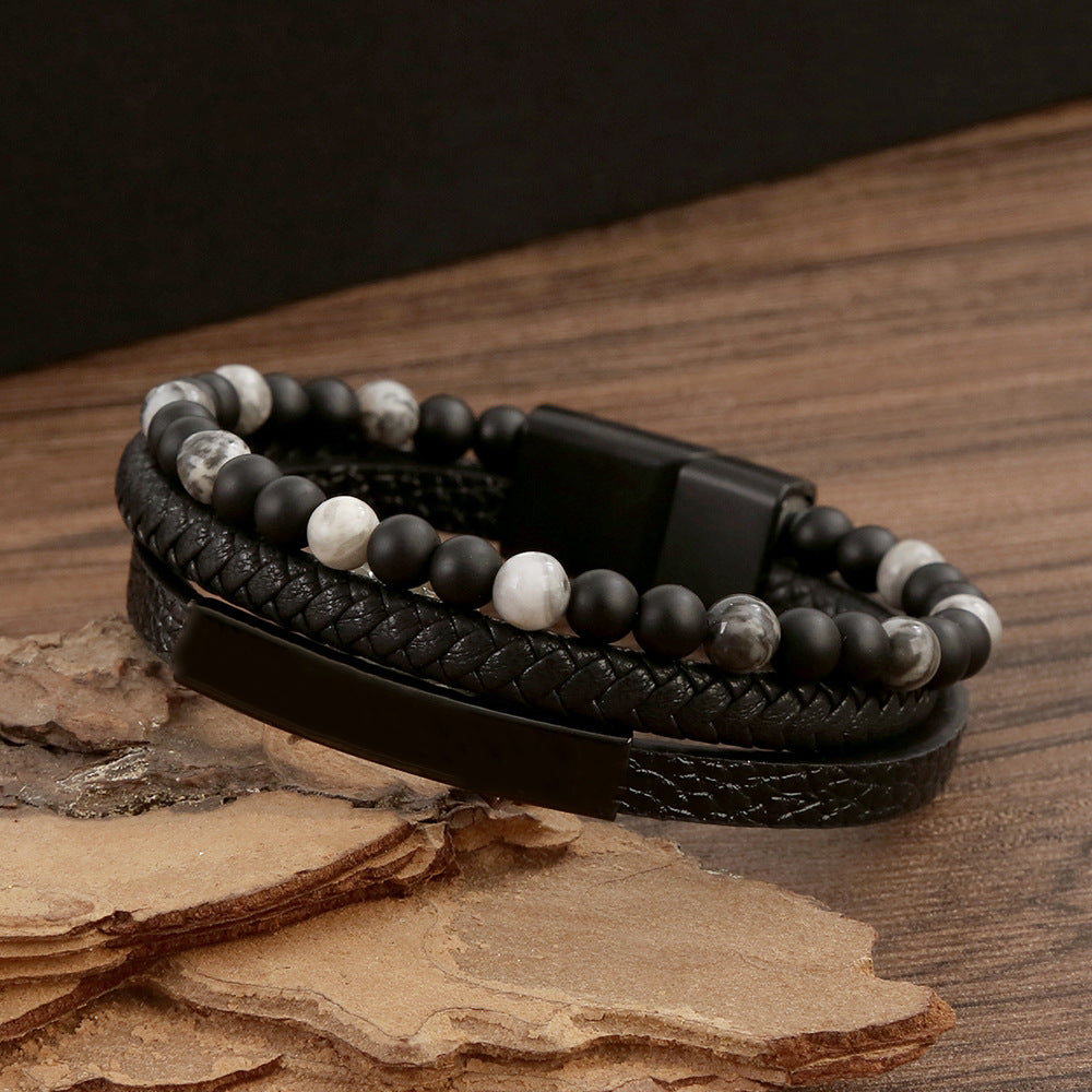 Men's Fashion Leather Hand-woven Alloy Magnetic Buckle Bracelets