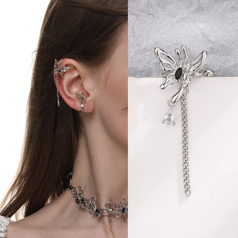 High-grade Long Earless Geometric Tile Chain Ear Clip