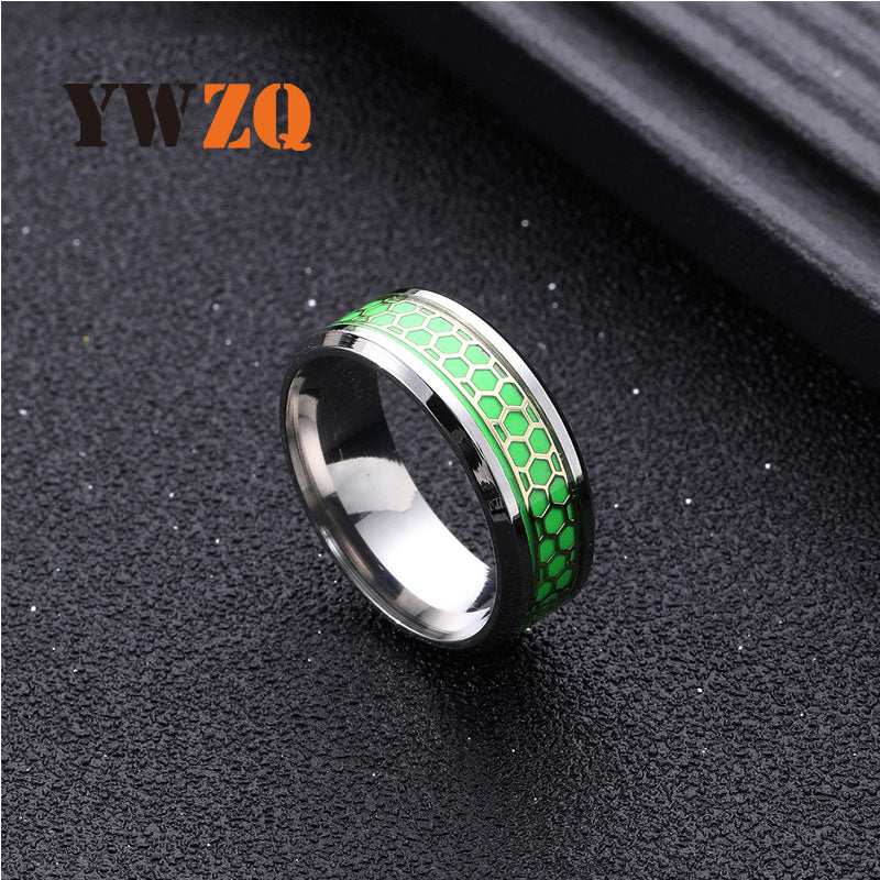 Leaves Honeycomb Titanium Steel Design Stainless Rings