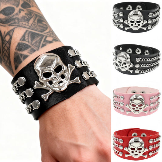 Protection Leather Fashion Punk Rivet Nightclub Domineering Ghost Skull Bracelet