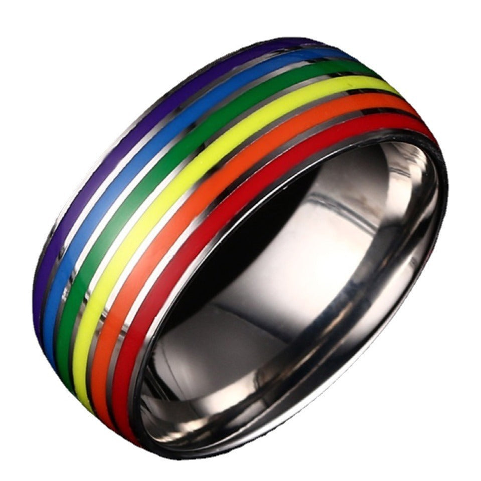 Men's Titanium Steel Rainbow Dripping Oil Simple Fashion Rings