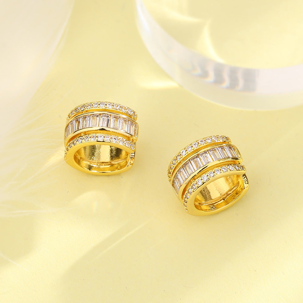Cross Diamond Plaid French Style Temperament Classic Wave Ear Clip