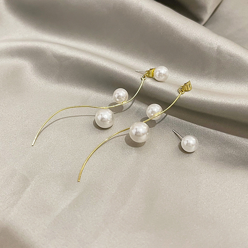 Elegant Geometric Line Pearl Ear Two Earrings