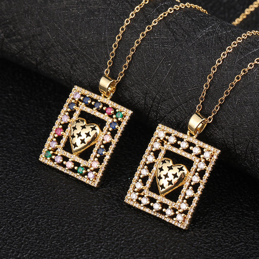 Color Heart-shaped Zircon Pendant Fashion Style Necklaces